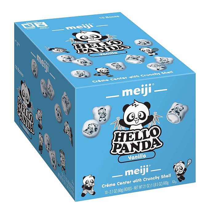 MEIJI Hello Panda Cookies, Vanilla Crème Filled - 2.1 oz, Pack of 10 - Bite Sized Cookies with Fun Panda Sports