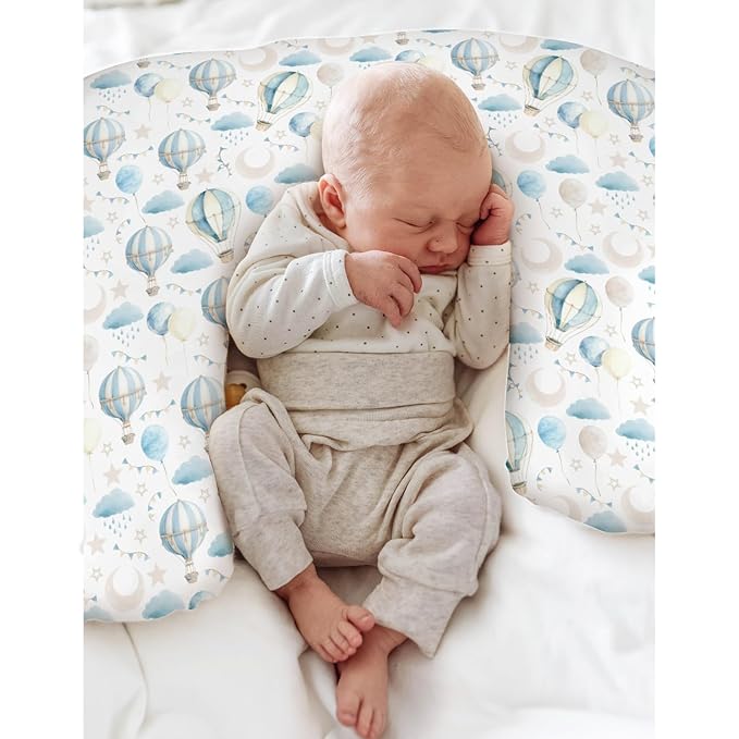 Neutral Blue Hot Air Balloons Baby Nursing Pillow Covers for Boy Girl Pastel Balloons Moon Star Clouds Nursery Pillowcase for Breastfeeding Pillows Boho Sky Soft Stretchy Slipcovers for Newborn Infant