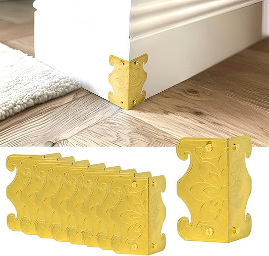 Skiffers Baseboard Corner Protectors, Vintage Decorative Metal Corner Covers, Wall Corner Protectors for Skirting Board Protection (Gold, 10pcs)