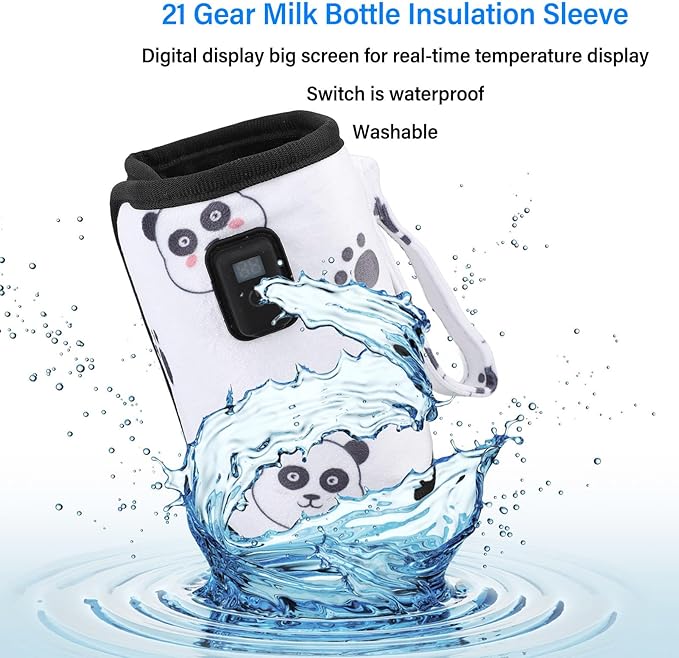 CDQL Portable Bottle Warmer Sleeve, Cute Panda Pattern Design, USB Milk Heat Keeper, Adjustable Milk Warmer with 21 Level Temperature Control, Bottle Warmer for Car, Travel