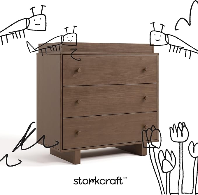 Storkcraft Texas 3 Drawer Chest with Removable Changing Table Topper (Hazelnut) – GREENGUARD Gold Certified Baby Dresser, Interlocking Drawer System for Nursery & Kids’ Bedroom Dresser