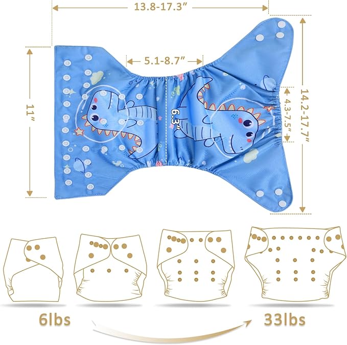TDIAPERS Cloth Diaper Covers Reusable Washable Pocket Diapers One Size Adjustable for Baby 10 Pack with 10 Pcs Microfiber Inserts, 1 Wet Bag