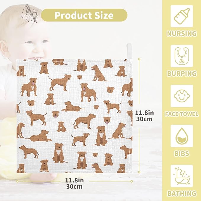 vvfelixl Baby Cotton Washcloths Staffordshire Bull Terrier Infants Bath Towel for Unisex Face Towels for Newborn, Natural Baby Wipes Delicate Skin, 11.8 X 11.8 inch, one sizex3