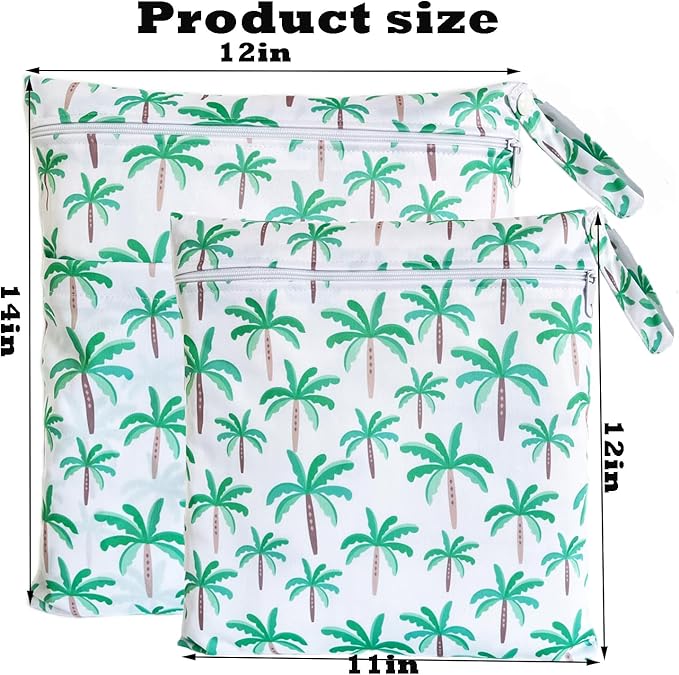 Wet Dry Bag for Cloth Diapers, 2PCS Waterproof Reusable Wet Bag with Zippered Pockets, Washable, Reusable for Travel, Beach, Pool, Stroller, Diapers, Dirty Gym Clothes, Swimsuits, 14x12In & 12x11In