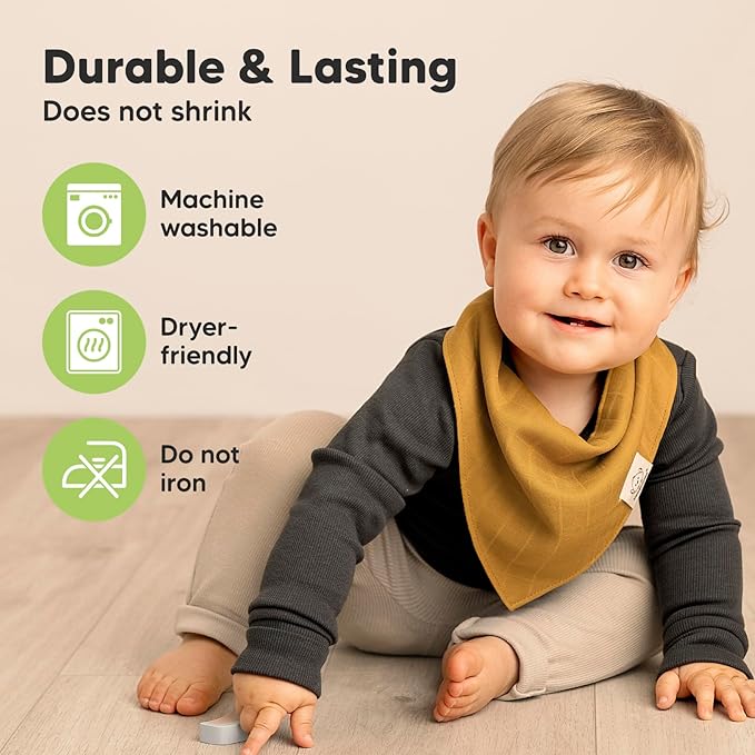 KeaBabies 8-Pack Muslin Baby Bibs for Boys, Girls - Muslin Bandana Drool Bibs for Baby Girl & Boy, Drooling Newborn, Teething Toddler, Infant 0-36 Months, Soft Cotton Extra Absorbent (Spice)