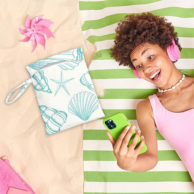Wet Dry Bag, Wet Bag for Swimsuit, Travel, Beach, Pool, Diapers, Dirty Yoga Gym Clothes, Makeup Bag, Summer Shell Vacation Essentials