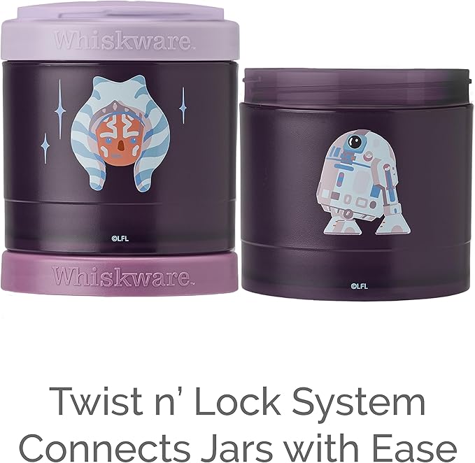 Whiskware Star Wars Stackable Snack Containers for Kids and Toddlers, 3 Stackable Snack Cups for School or Travel, Ashoka and R2D2