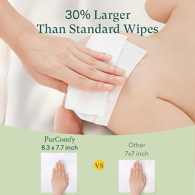 PurComfy Baby Wipes Unscented, 6 Flip-Top Packs + 6 Travel Pack Baby Wipes with Plant Based, Hypoallergenic for Sensitive Newborn Skin, Total 408 Count Wipes