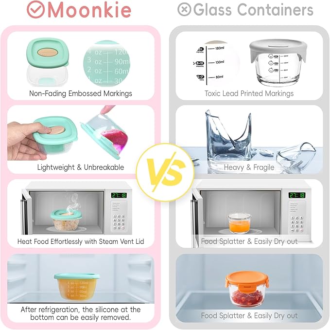 4 Pack Baby Food Storage Containers 4 oz, Baby Silicone Food Jars with Ventilation Valve, Snack Containers with Leak Proof Sealing Lid Microwave Safe, Suitablefor Nurseries, Schools and Travel