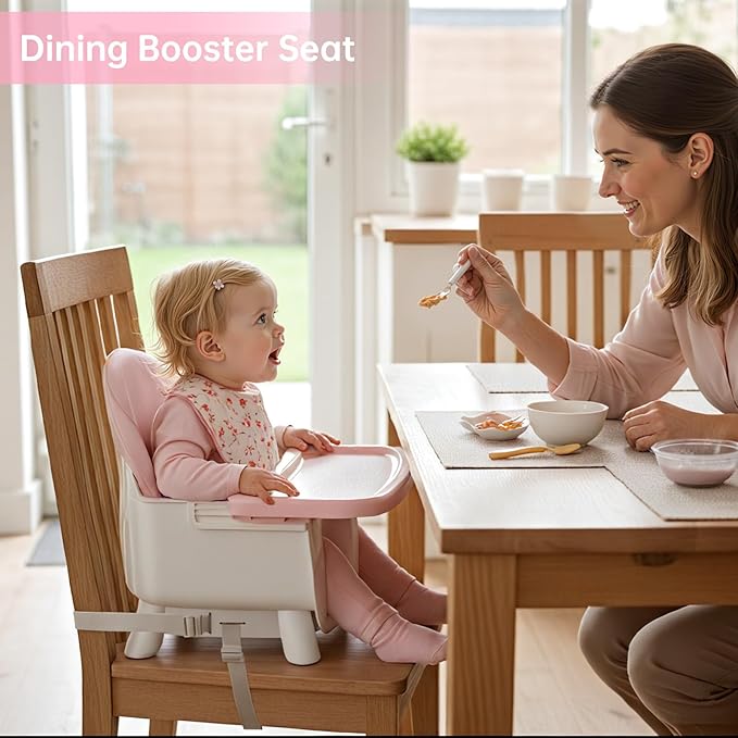 6-in-1 Convertible Baby Highchair, Booster Seat, Toddler Chair & Building Block Table, with Removable Tray, Easy Clean Cushion & 5-Point Harness (Pink)