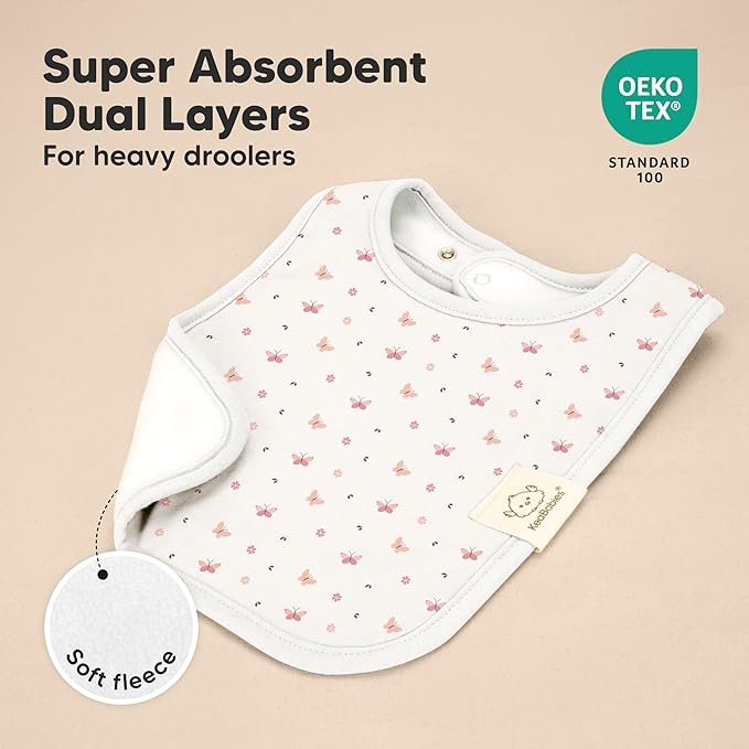 KeaBabies 8-Pack Organic Baby Bibs for Boys, Girls - Super Absorbent Cotton Drool Bibs for Baby Girl & Boy, Teething Toddler, Drooling Newborn, Ultra Soft & Machine Washable (Butterflies)
