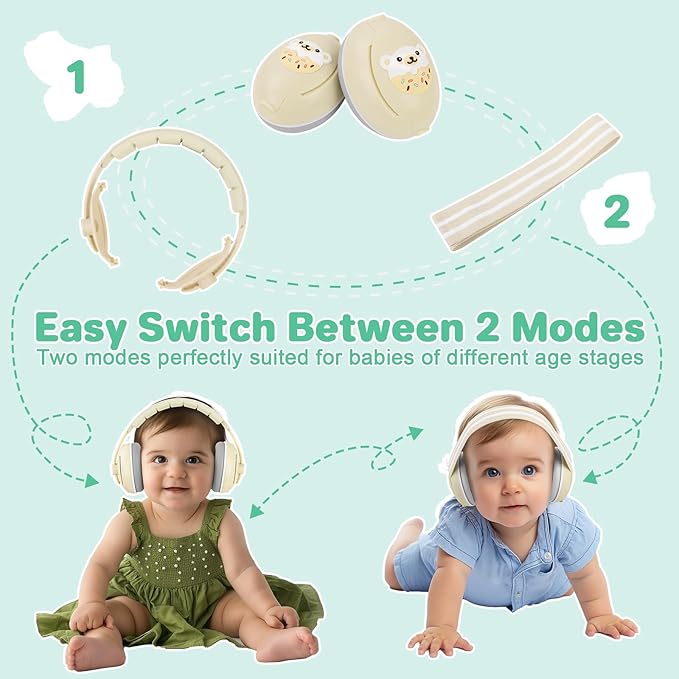 BEBOAN 2-in-1 Baby Ear Muffs Noise Protection for Babies 0-36 Months, Noise Cancelling Headphones for Baby, Infant Newborn Ear Protection Headphones for Airplane Travel, Sound Proof Headphones, Beige