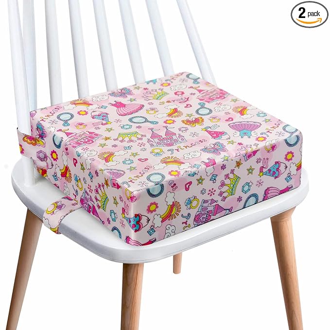Toddler Booster Seat for Dining Table,4 Inches Washable Double Safer Straps Non-Slip Bottom Booster Seat for Kids, Portable Travel High Density Sponge Detachable Increasing Cushion for Child...
