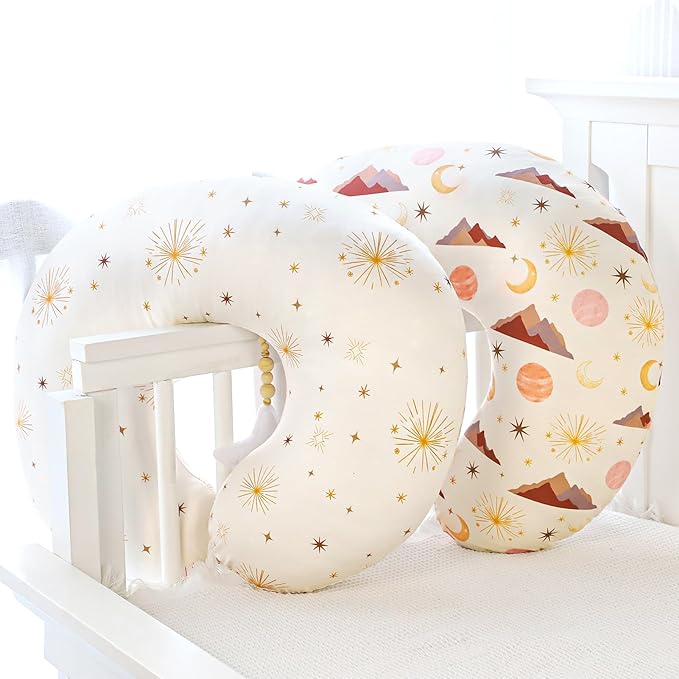 Nursing Pillow Cover 2 Pack, Stretchy Nursing Covers for Breastfeeding Pillows, Soft Nursing Pillowcase for Baby Girls Boys, Removable Slipcover for Infant Newborn, Moon(Only Cover)