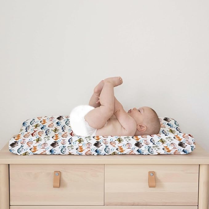 Watercolor Fish Baby Changing Pad Covers for Boy Girl 32''x16'' Freshwater Fishes Fitted Diaper Changing Table Pad Sheets Fishing Lovers Gift Comfort Soft Breathable Nursery Baby Changing Table Mats