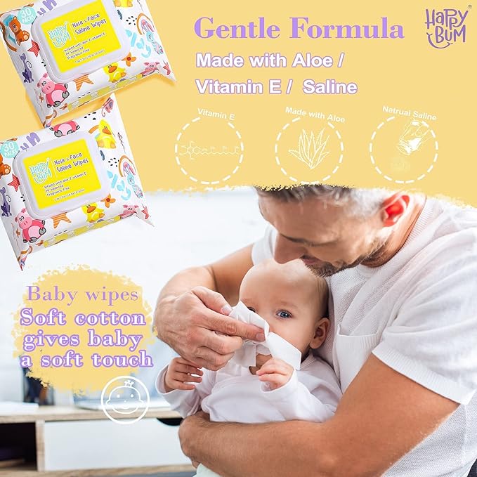 180 Count Saline Baby Wipes, Unscented, 7.4 x 7.2 Inch, Moist and Refreshing, Multi-Purpose Use, Ideal for Travel