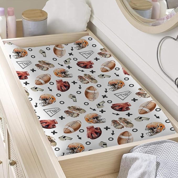 Watercolor American Football Baby Changing Pad Covers for Boy Girl 32''x16'' Outdoor Sports Fitted Diaper Change Table Sheets Sports Lovers Gift Comfort Soft Breathable Nursery Changing Table Mats