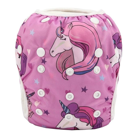 Baby Swim Diaper Nappy Pants Reusable Adjustable 0-3 Years Old Toddler Small (Small, Pink Horse)