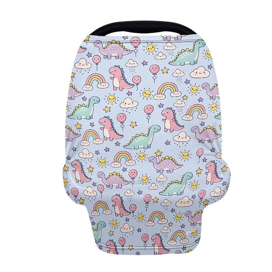 LedBack Cute Car Seat Cover for Babies Baby Stuff Nursing Breastfeeding Cover, Soft Breathable Baby Carseat Canopy, Rainbow Dinosaurs Pattern