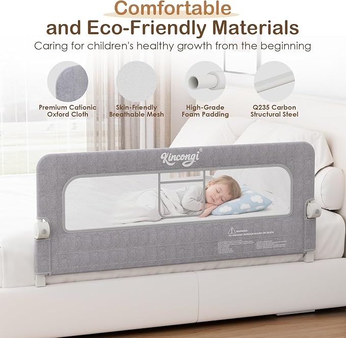 Bed Rail for Toddlers, 59 Inch Wider U-Shape Base Toddler Bed Rails, Swing Down Breathable Baby Bed Rail Guard for King, Queen, Full, Twin Bed Guard Rail for Toddlers