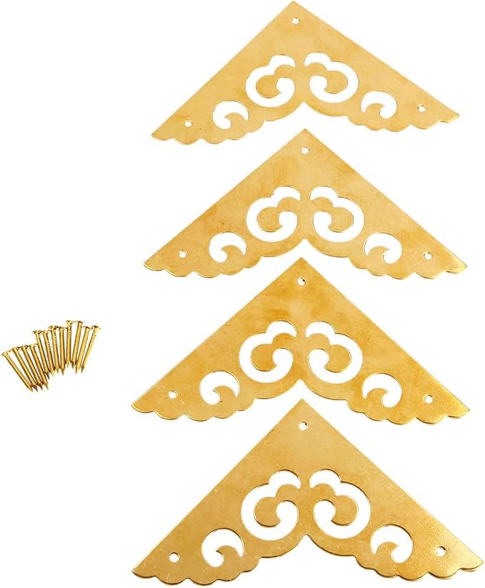 dophee 4Pcs 2.5" Brass Flat Corners Bracket, Retro Table Corner Cover Protectors for Box Cabinet Desk Book Frame Scrapbook Album Bookshelf Decoration Furniture Hardware with Mounting Nails, Brass