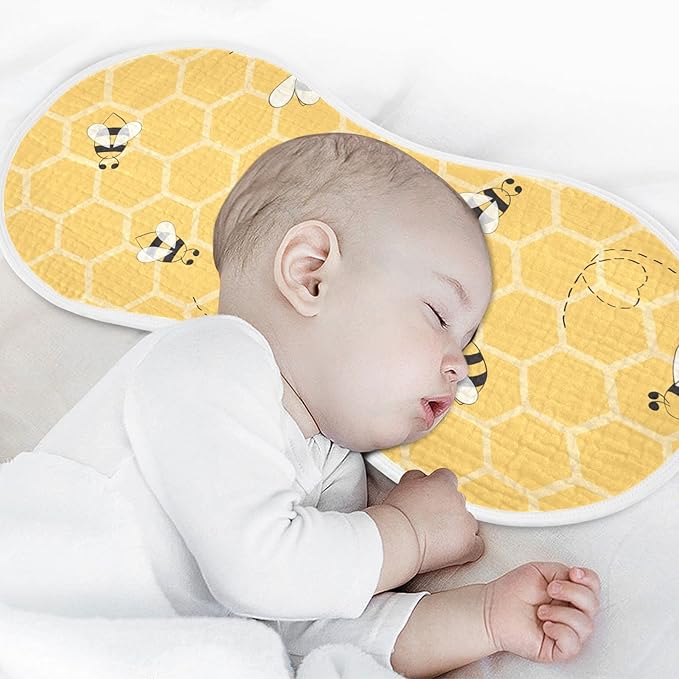 Cute Bee On Honey Yellow Honeycomb Muslin Burp Cloths for Baby 1 Pack 100% Cotton Baby Washcloths Bibs for Boy Girl
