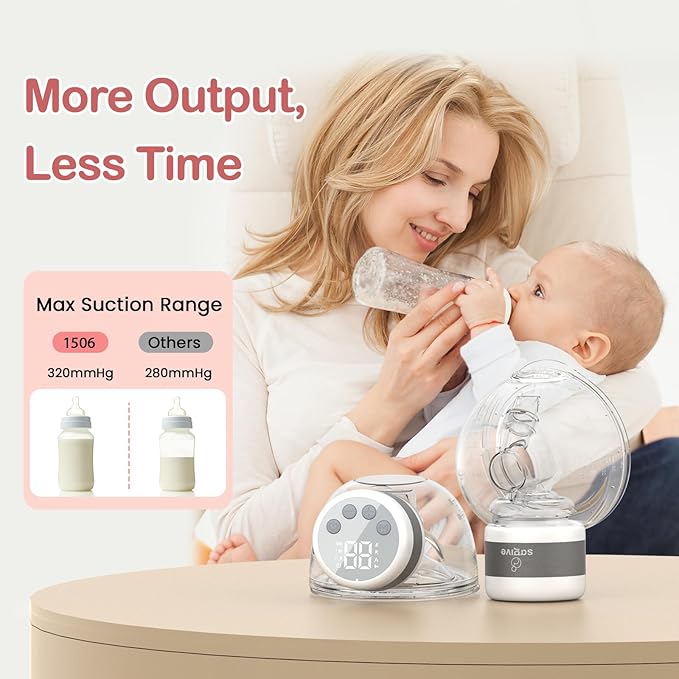 Wearable Breast Pump ABP-1506, Strong Suction Hand Free Double Electric Breast Pumps with 3 Modes & 9 Levels LED Display Portable Wearable Breastfeeding Pump for Office & Home, 21/24mm Flange
