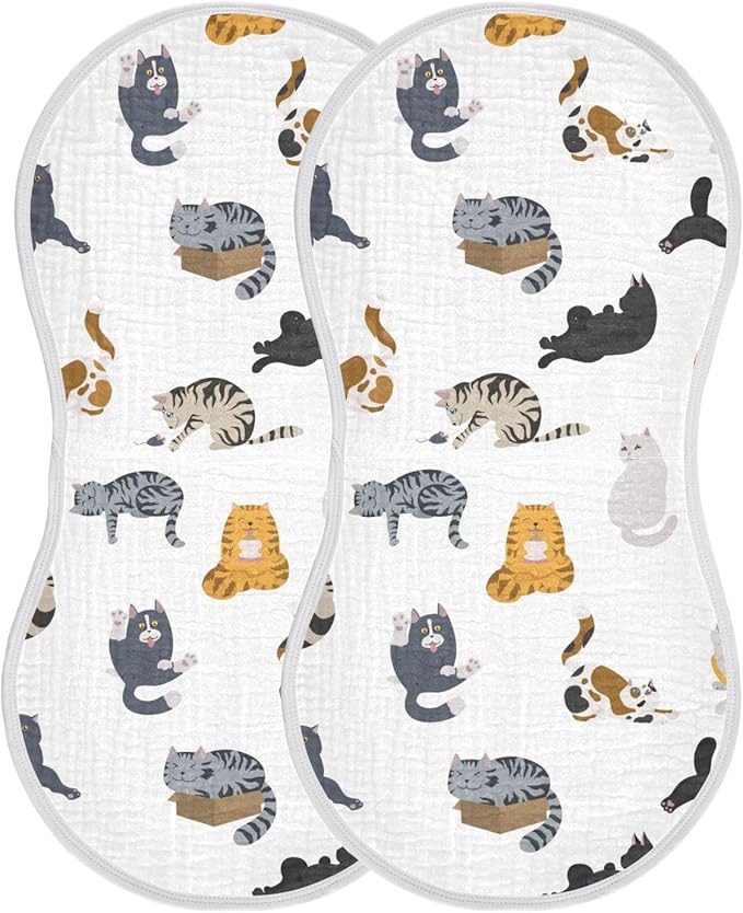 vvfelixl Muslin Burp Cloths Cartoon Cat Baby Washcloths for Baby Girl Boys 2 Pack