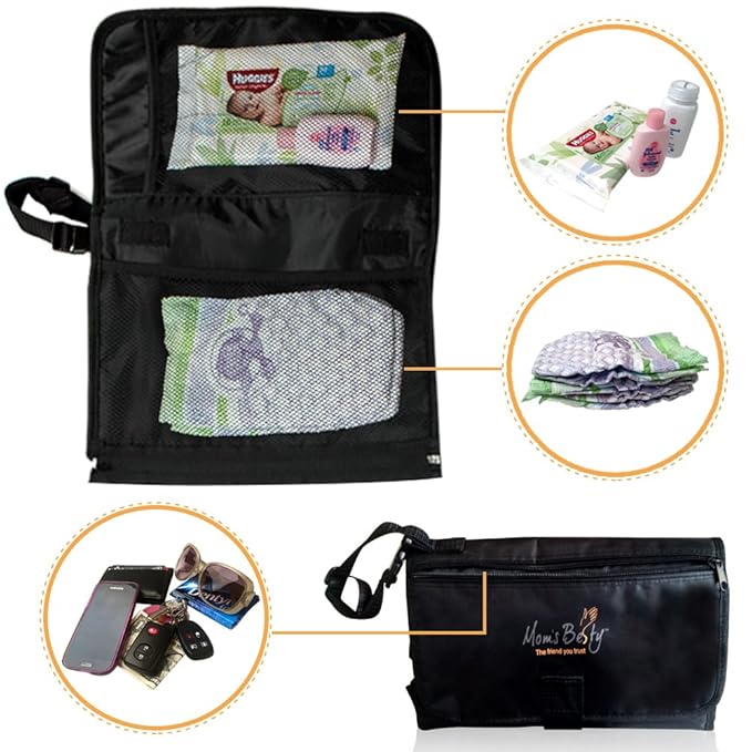 Portable Diaper Changing Pad - Waterproof with Built-in Head Cushion - Baby Diaper Change Mat for Travel and Home – Bonus Pacifier Holder Clip