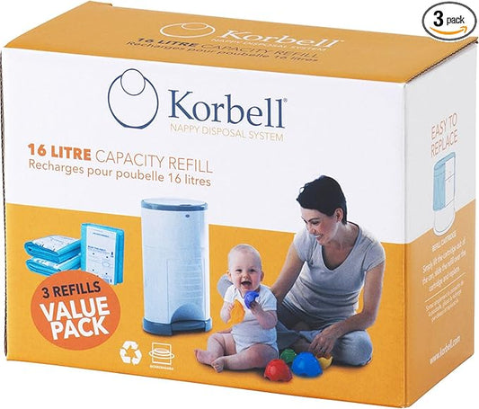 Korbell Nappy Disposal Bin Liners - Standard (16 Litre) - 3 Refills Value Pack