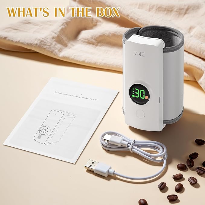 Portable Bottle Warmer with Live Display, 6-Speed Temp Control(37°C to 55°C / 98°F to 131°F), 6000mAh Battery and 360° Heating for Car, Stroller and Outdoor Use