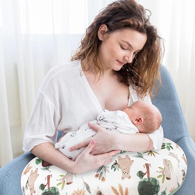 Nursing Pillow Cover 1 Pack, Removable Nursing Pillow Cover for Breastfeeding Pillows, Super Soft Comfortable Slipcover for Boy and Girls, Green Animals