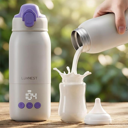 Portable Bottle Warmer for Travel, 3-Min Fast Heating Baby Bottle Warmer for Breastmilk & Formula, 12oz Rechargeable Milk Warmer with 6 Temp Settings, USB-C for Car, Airplane & Outdoor