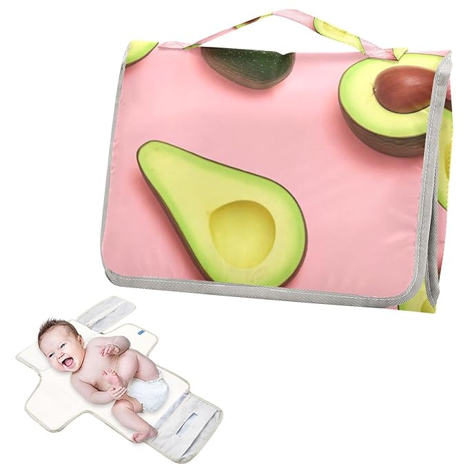 Avocado Green Fruit Portable Changing Pad for Unisex Baby Toddler Waterproof Baby Changing Mat with Pillow & Shoulder Strap Travel Changing Kit for Dresser Gift Home Traveling Hiking