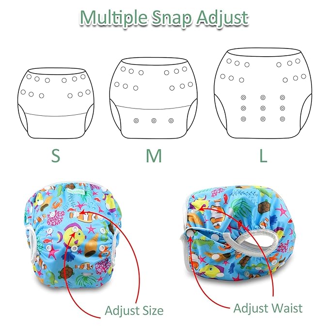 wegreeco Baby & Toddler Snap One Size Adjustable Reusable Baby Swim Diaper (Houndstooth, Small, 3 Pack)