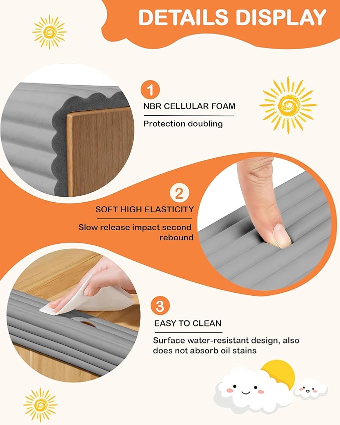 Corner Protector Baby, 16.5FT 0.4''Th W-Shape Edge Protector for Baby Proofing 4'' Wide Foam Fireplace Cushion Pre-Taped Safety Guard Bumper Pad for Furniture Wall Stair Door (Grey)