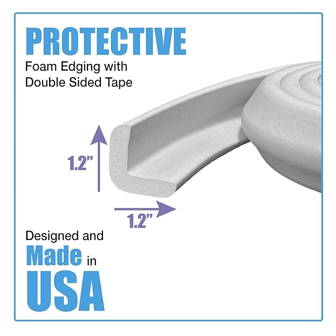 Kidkusion Baby Proof Edge Guards for Safety | Made in The USA | 28 Feet | Soft Gray | Edge Protectors for Furniture, Tables, Fireplaces | Heavy Duty Tape Included
