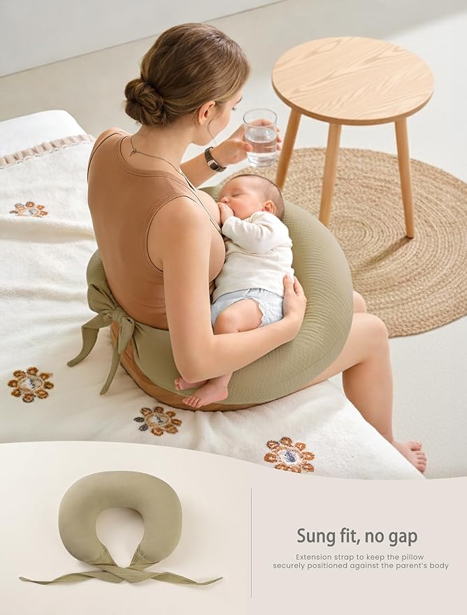 lulumoon Muslin Nursing Pillow Covers - 2-Pack Cotton Slipcovers for Breastfeeding Pillow - Extended Adjustable Strap for Secure Fit & Stable Support - Hidden Zipper Safety for Bottle-Feeding