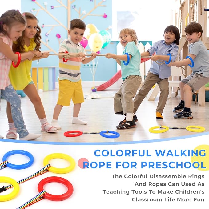 Safety Walking Rope, Toddlers Walking Rope for Preschool, Colorful Walking Rope Detachable Transition Rope, Preschool Walking Rope for Daycare School Kids (24 Ring)