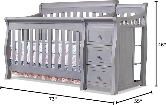 Sorelle Furniture Princeton Elite Crib and Changer Classic -in- Convertible Diaper Changing Table Made of Pine Wood Non-Toxic Wooden Baby Bed Toddler Childs Daybed Full-Size Nursery - Weathered Grey