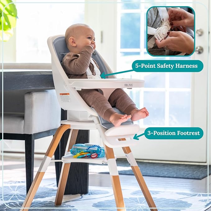 TruBliss Turn-A-Tot High Chair for Babies and Toddlers, 2 in 1 Wooden Portable Baby Feeder or Adjustable Child's Seat with 360 Degree Swivel, Removable Tray, and Pad (Earl Grey)