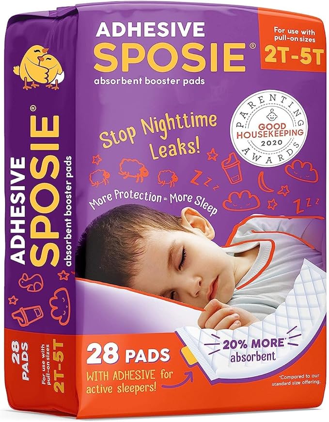 Sposie Diaper Booster Pads with Adhesive, fits Diaper Sizes 2T-5T, Baby Diaper Pads Inserts Overnight, Diaper Liners for Nighttime Diapers, Overnight Diapers, 28 ct/