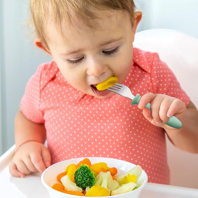 Pimoys 6 Pieces Toddler Utensils Forks,Spoons and Knives,Kids Silverware Set with Plastic Handle Stainless Steel Toddler Silverware,Dishwasher Safe