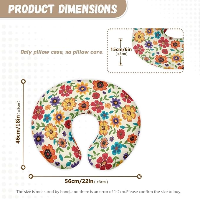 Bright Flowers Nursing Pillow Cover for Baby Boy Girl Breastfeeding Slipcover Infant Newborn Nursery Bottle Pillowcase Washable and Easy to Clean