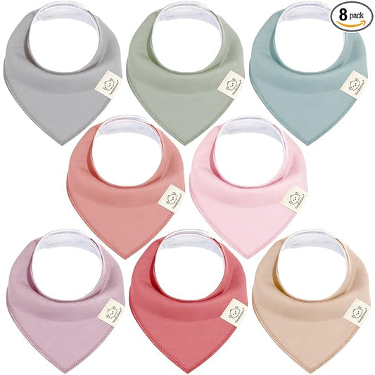 KeaBabies 8-Pack Organic Baby Bandana Bibs for Girls - Super Absorbent Triangle Baby Bibs for Drooling and Teething Infant, 100% Cotton Extra Soft for Newborn, Infant 0-36 Months (Muted Pastel)
