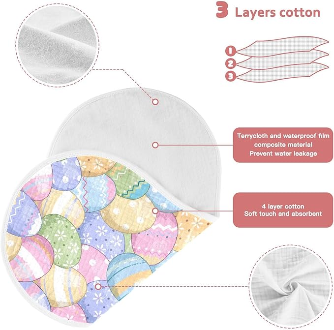 Muslin Burp Cloths for Baby Boys and Girls - 2-Pack Ultra Absorbent Easter Eggs Muslin Washcloths, Newborn Towel, Milk Spit Up Rags, Burp Cloth Bib for Unisex, 22 x 11 Inch