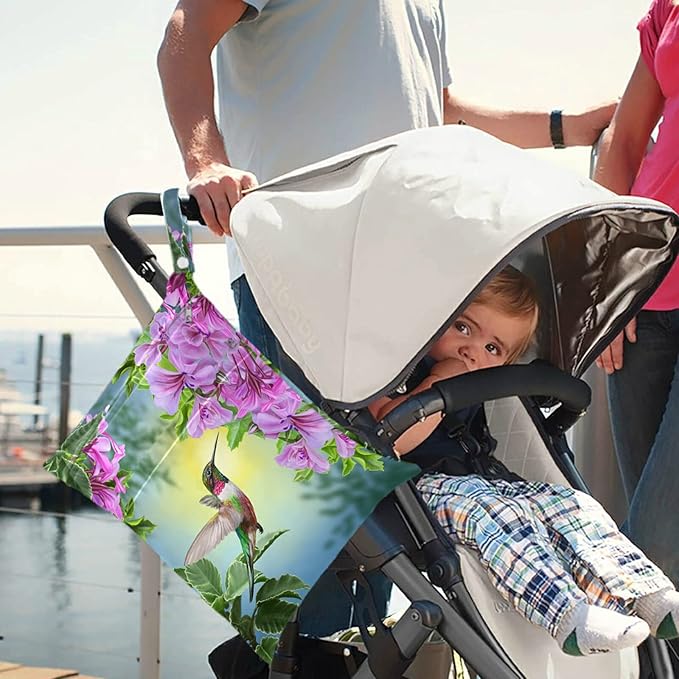 visesunny Spring Bird Hummingbird Hibiscus Flowers Summer Welcome 2Pcs Wet Bag with Zippered Pockets Washable Reusable Roomy Diaper Bag for Travel,Beach,Daycare,Stroller,Diapers,Dirty Gym Clothes