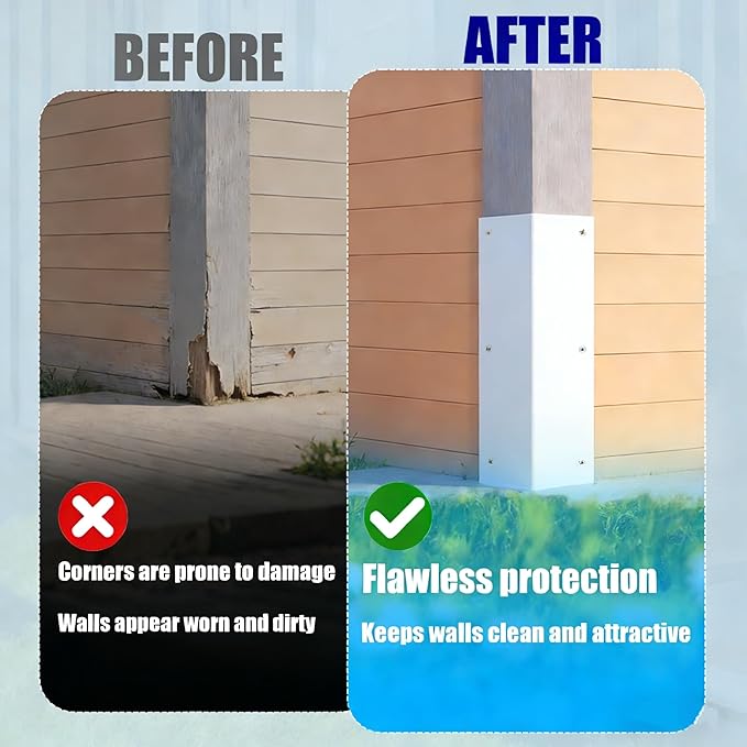 2 Pack White Stainless Steel Corner Guards, Metal Siding Corner Protector with 89° Angle, 3 3/8" x 3 3/8" x 11 3/4", Outdoor Weed Whacker Protection for Exterior Walls, Fences, Pavilions