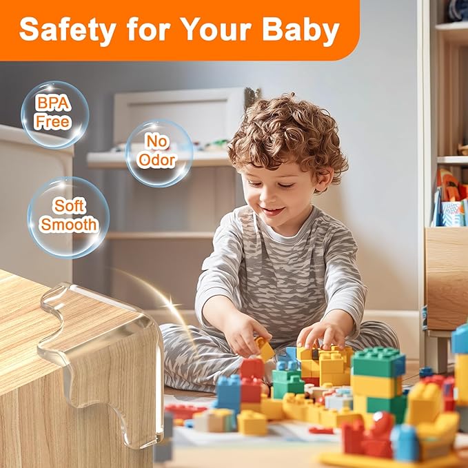 E-PRONSE New Pre-Taped Corner Protectors, 12PCS Corner Protector Baby with Improved Smooth Corner, Furniture Table Corner Protectors for Baby Proofing with Strong Ahesion