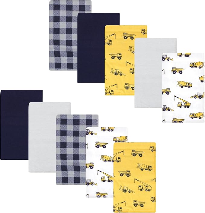 Luvable Friends Hudson Baby Flannel Burp Cloths 10pk, Bulldozer